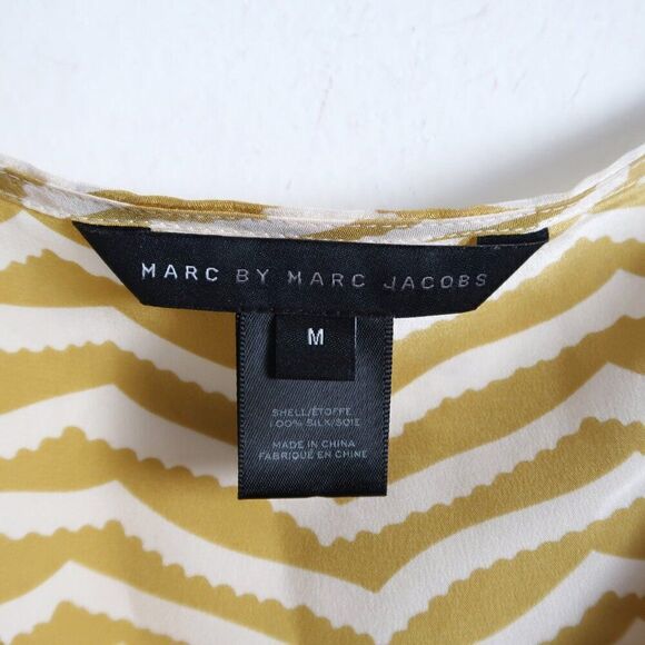 Marc Jacobs Yellow Striped Short Sleeve Silk Blouse - Size Medium - Picture 8 of 8
